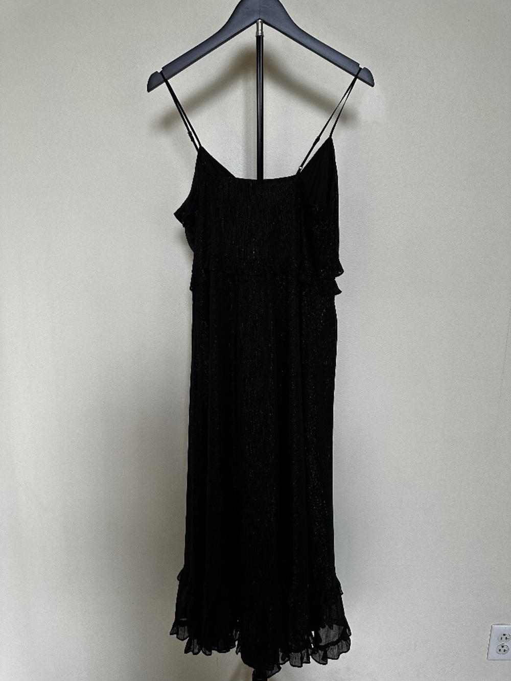 Madewell Shimmer Ruffle Cami Midi Dress Black Metallic Size 4